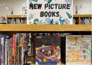 Picture books displayed on a shelf